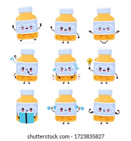 Cute happy funny pill bottle. Vector cartoon character illustration icon design.Isolated on white background