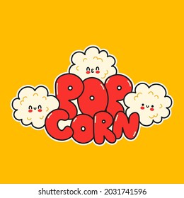 Cute happy funny popcorn logo template design. Vector hand drawn cartoon kawaii character illustration sticker logo icon. Cute happy popcorn cartoon character poster concept