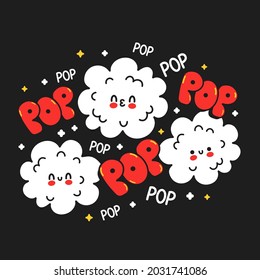 Cute happy funny popcorn. Vector hand drawn cartoon kawaii character illustration sticker logo icon. Cute happy popcorn cartoon character poster concept