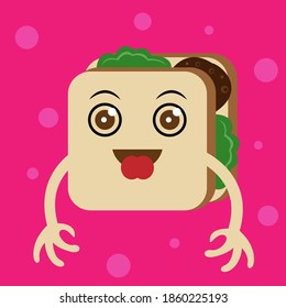 Cute happy funny sandwich. vector cartoon character.