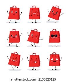 Cute happy funny shopping bags. Vector cartoon character illustration icon design.Isolated on white background Eps 10