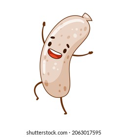 Cute happy funny smiling sausage cartoon character vector illustration