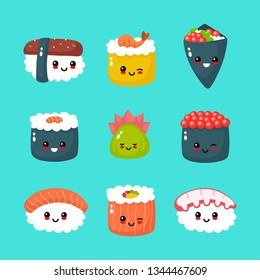 Cute Happy Funny Smiling Sushiroll Sashimi Stock Vector (Royalty Free ...