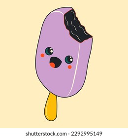 Cute happy funny smilingIce cream with kawaii eyes. in bright cartoon style. Vector in cartoon style. All elements are isolated	