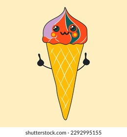 Cute happy funny smilingIce cream with kawaii eyes. in bright cartoon style. Vector in cartoon style. All elements are isolated	