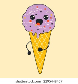 Cute happy funny smilingIce cream with kawaii eyes. in bright cartoon style. Vector in cartoon style. All elements are isolated	