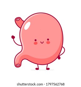 Cute happy funny stomach organ. Vector flat line cartoon kawaii character illustration icon. Isolated on white background
