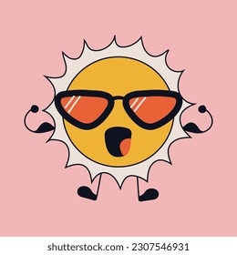 Cute happy funny sun with kawaii eyes . Vector illustration isolated