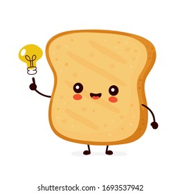 Cute happy funny toast with light bulb. Vector cartoon character illustration icon design.Isolated on white background