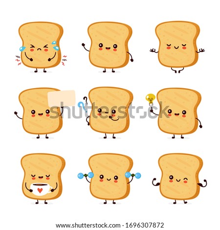 Cute happy funny toast set collection. Vector cartoon character illustration icon design.Isolated on white background