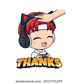 Cute happy gamer boy expressions sticker gaming mascot logo