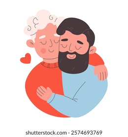 Cute happy gay couple hugging. Love is Love. Happy Valentines Day. LGBT, Pride community. Vector illustration in flat style