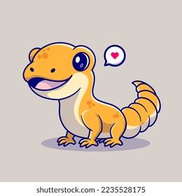 Cute Happy Gecko Cartoon Vector Icon Illustration. Animal Nature Icon Concept Isolated Premium Vector. Flat Cartoon Style