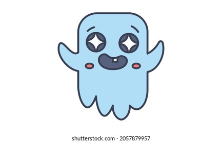 Cute happy ghost character. Halloween vector illustration.