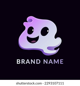 cute happy ghost logo icon, for brand, streamer, content creator