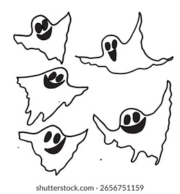 Fantasmas felizes bonitos Set Halloween Doodle Ilustração