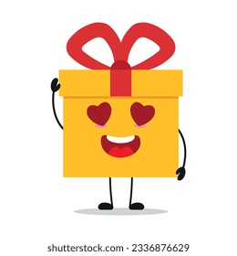 Hübscher Geschenkbox-Charakter. Die Liebe zum Geschenkbox Cartoon Emoticon im flachen Stil. gegenwärtige Emoji-Vektorgrafik