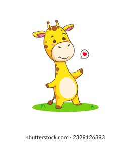 Cute happy giraffe cartoon character on white background vector illustration. Funny Adorable animal concept design.