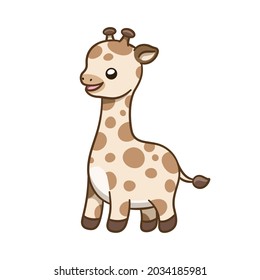 Cute happy giraffe side view cartoon clipart vector illustration. African woodland animal element for print, design, stickers etc.