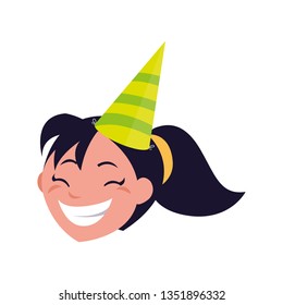 cute happy girl head with birthday hat