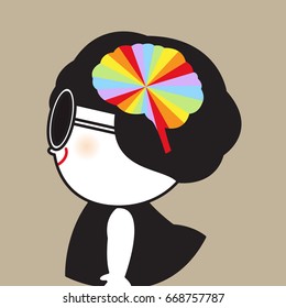 Cute Happy Girl With Her Bright Rainbow Brain Concept Card Character illustration