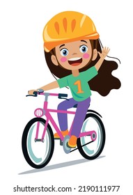 cute happy girl riding bicycle