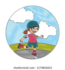 cute happy girl in the roller skates
