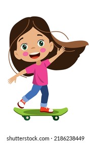 cute and happy girl skateboarding