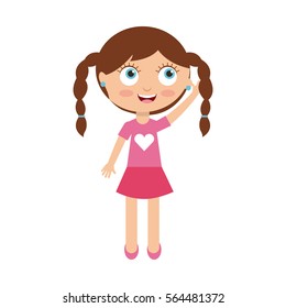 cute happy girl wearing pink skirt and tshirt over white background. colorful design. vector illustration