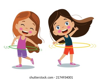 cute happy girls doing sports circling