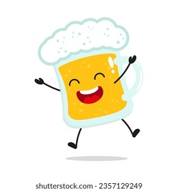 Un dulce vaso de cerveza. Divertida celebración del salto de victoria bebe emoticono de dibujos animados de estilo plano. ilustración de vector de cerveza