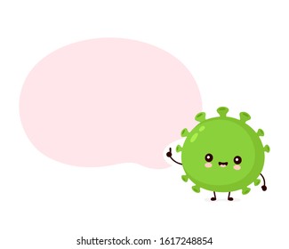 Cute happy good probiotic bacteria with speech bubble. Vector flat cartoon character illustration icon design.Isolated on white background. Enteric probiotic bacteria, gut and intestinal flora concept