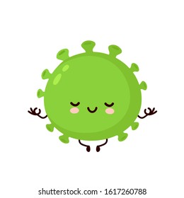 Cute happy good probiotic bacteria meditate. Vector flat cartoon character illustration icon design.Isolated on white background. Enteric probiotic bacteria, gut and intestinal flora concept