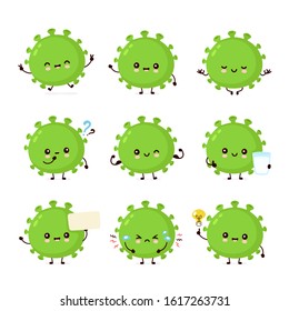 Cute Happy Good Probiotic Bacteria Set Collection. Vector Flat Cartoon Character Illustration Icon Design.Isolated On White Background. Enteric Probiotic Bacteria, Gut And Intestinal Flora Concept