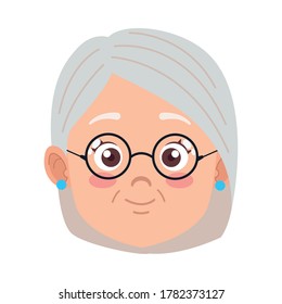 cute happy grandmother with glasses head avatar character vector illustration design