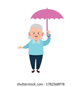 cute happy grandmother with umbrella avatar character vector illustration design