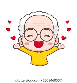 Cute happy grandpa with love  around cartoon character. People expression concept design. Isolated background. Vector art illustration.