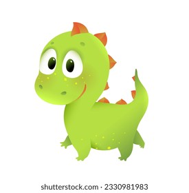 Cute Happy Green Dinosaur Playing, Kids Illustration. Funny baby dino clip art, character design for kids. Vector character colorful cartoon for children.