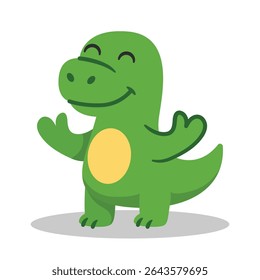 Cute Happy Green Dinosaur Vector Cartoon Illustration