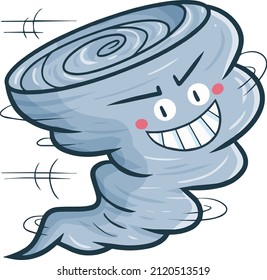 Cute Happy Grey Tornado Cartoon Illustration