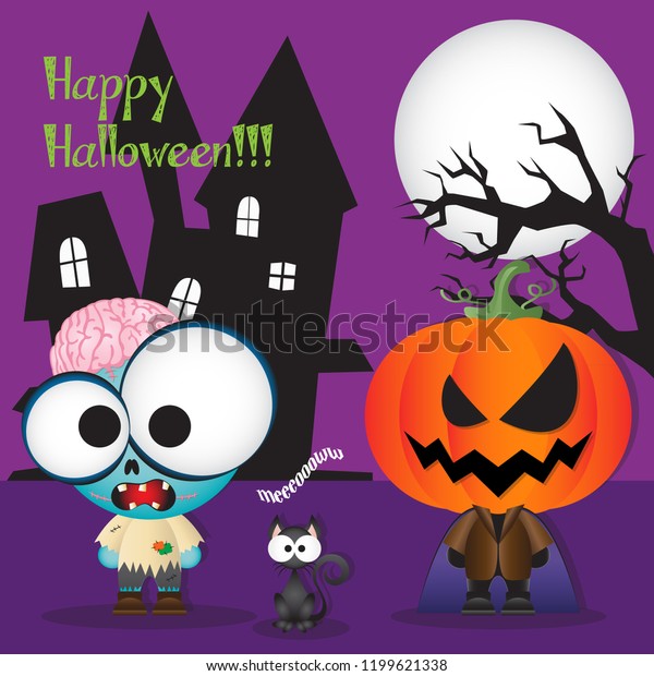 Cute Happy Halloween Background Vector Illustration Stock Vector ...
