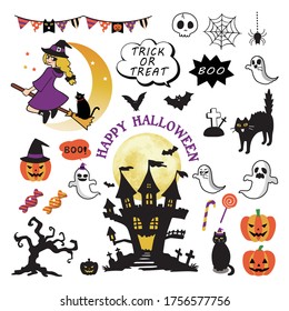 Cute Happy Halloween illustration set