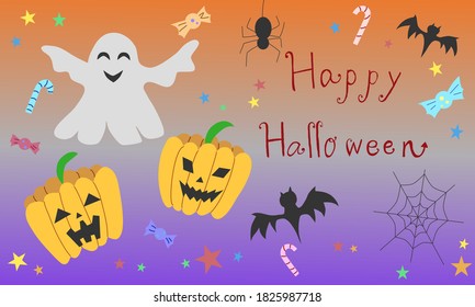 Cute happy Halloween pattern vector for background, card, invitation,greeting,poster