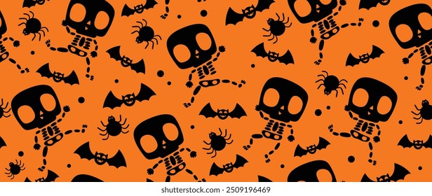 Cute happy halloween seamless pattern background vector. Colorful doodle design for wallpaper, kids fabric and print. Vector illustration.