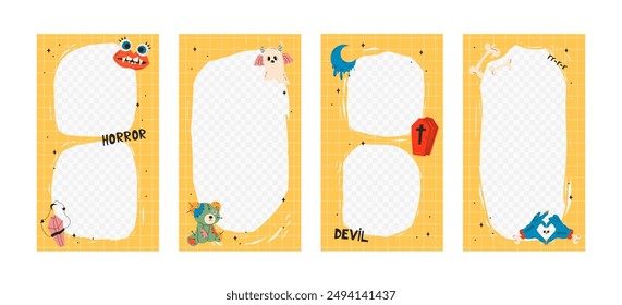 Cute Happy Halloween story template. Business card with the history of Halloween. Social media vector set. Story invitation template. Instagram stories with cute illustrations