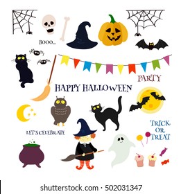 Cute Happy Halloween vector characters and items