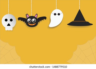 cute happy halloween,trick or treat with , skull, ghost, hat, bat,spider