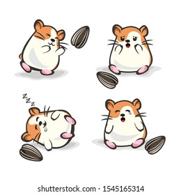 Cute happy hamster with orange color holding sun flower seed ver 3 . vector hamster set. hamster cartoon illustration style