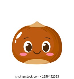 Haselnusscharakter süß. Funny Nuss Emoticon im flachen Stil. Brauner Haselnuss Emoji Vektorgrafik. Gesunde vegetarische Lebensmittel