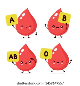 Cute happy healthy smiling blood drop character. Vector modern trendy flat style cartoon illustration icon design. Isolated on white background. Blood type,group character concept